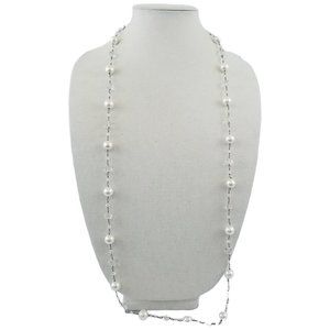 Long 925 Sterling Silver Station Beaded Necklace 44" Sparkly Faceted Y12